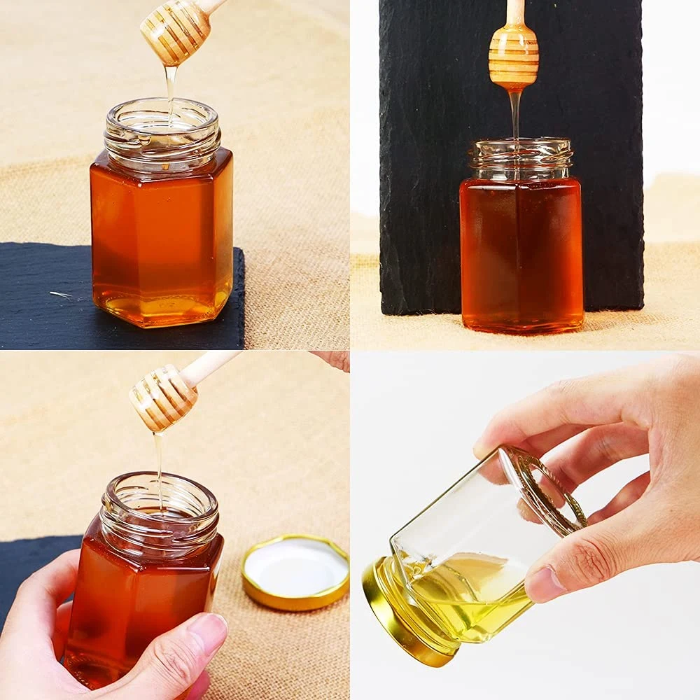 Wholesale Empty Hexagon 730ml 500ml 250ml 200ml Jams Spice Honey Glass Jar with Metal Lid