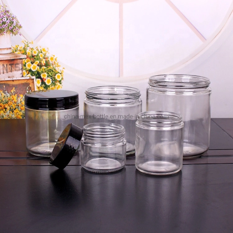 30ml-1000ml Food Storage Round Glass Jar with Plastic Lid