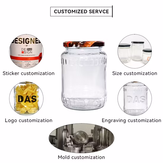 Barattolo di vetro riciclato per la conservazione degli alimenti con miele e sottaceti a bocca larga da 16 once 22 once con coperchi in metallo
