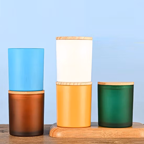 Commercio all'ingrosso 6 once 8 once 315 ml Candela di vetro rotonda Tazza di candela di vetro Bottiglia di candela di vetro Contenitore di candela di vetro Barattolo di vetro con coperchio di bambù sigillante per la produzione di candele